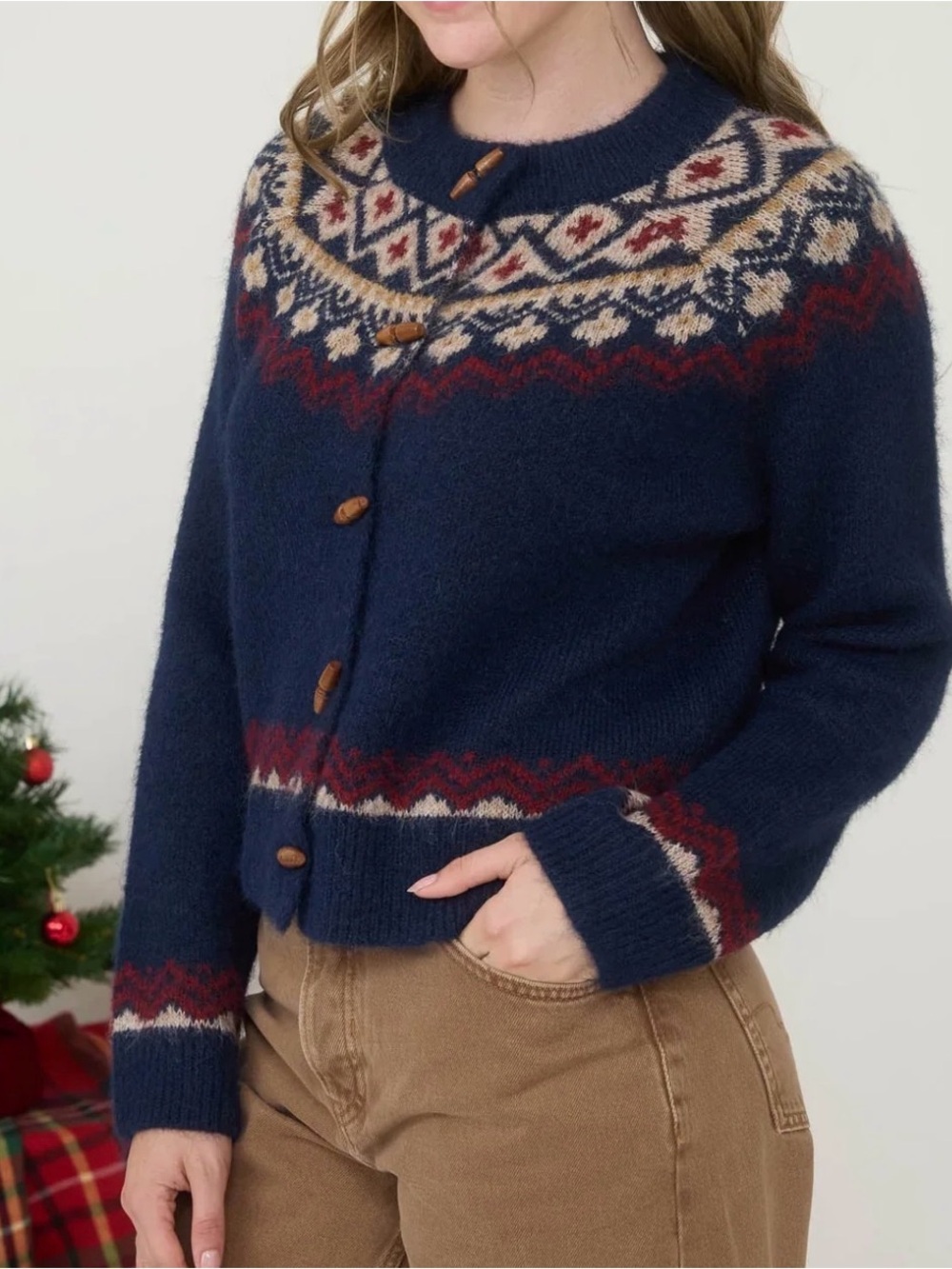 Navy Fair Isle Button-Up Wool-Blend Cardigan